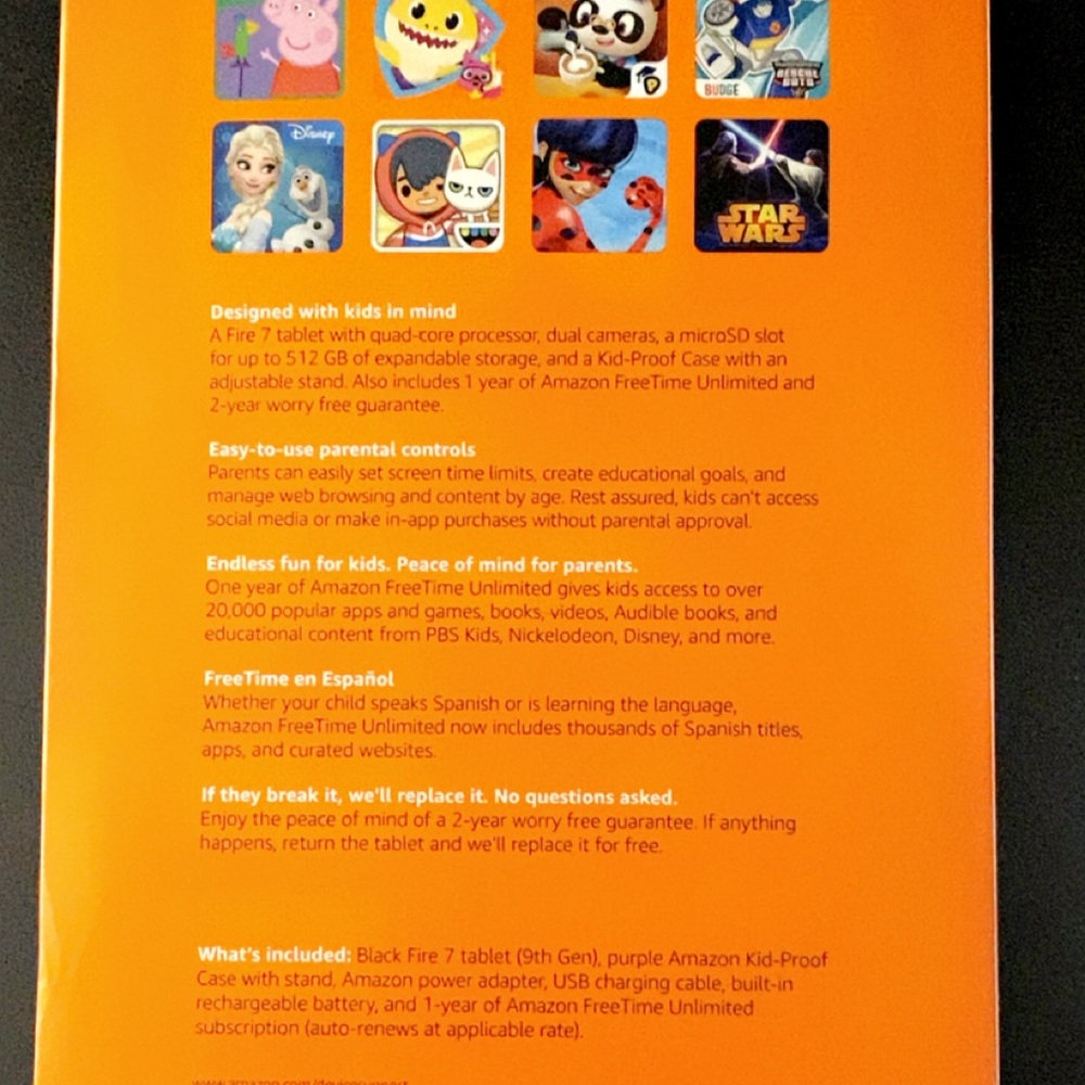 Amazon Fire 7 Tablet with Orange Kid-Proof Case